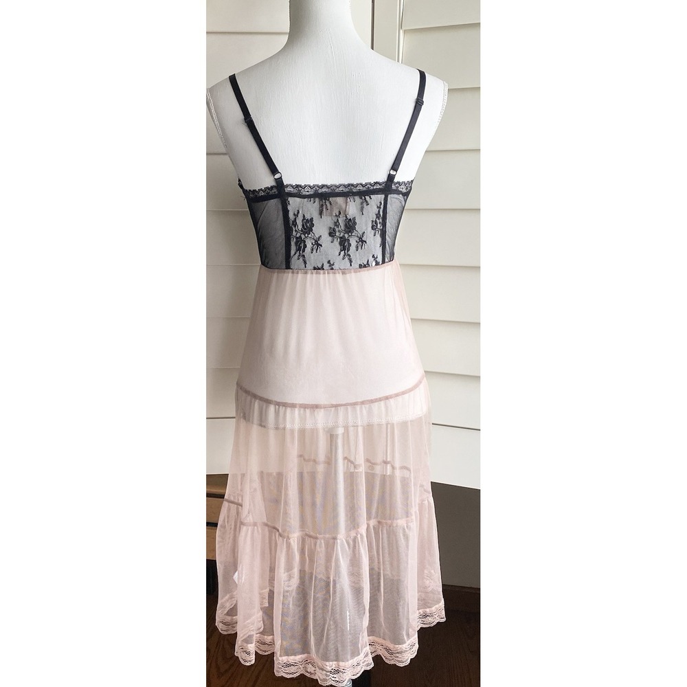 Pins & Needles Lace Mesh Slip Dress S Lingerie Black Nude Sheer Grunge Steampunk - Picture 5 of 11